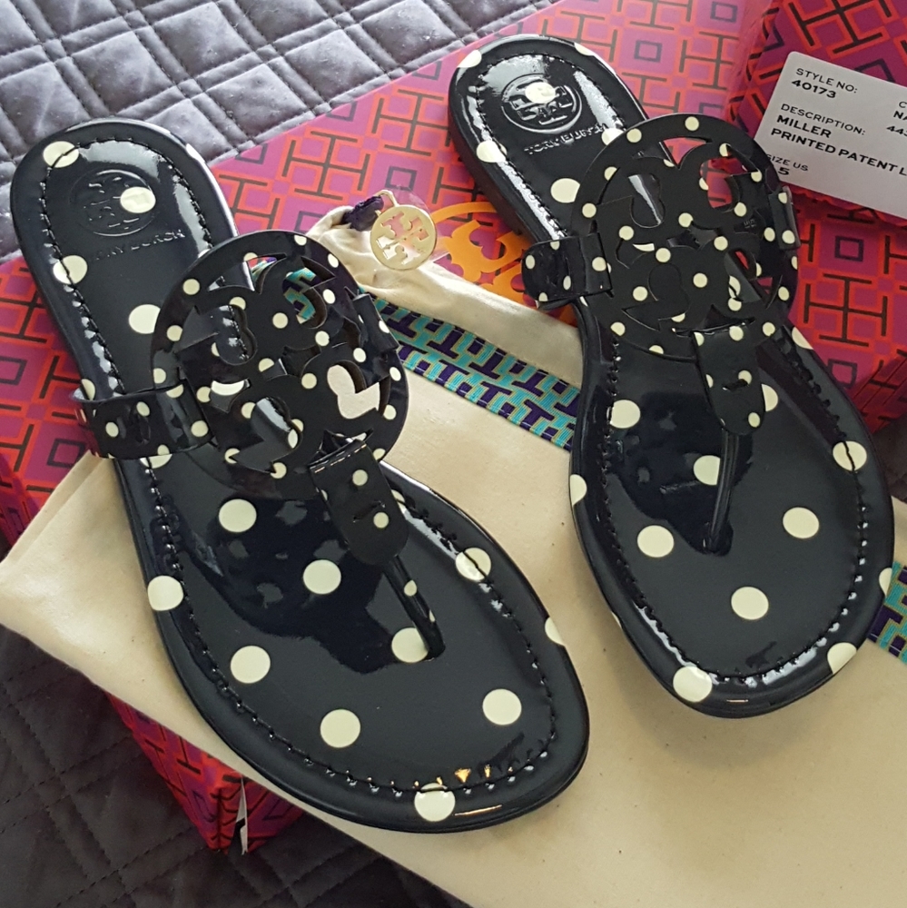 NEW. Tory Burch Patent Leather Miller Sandals 7.5